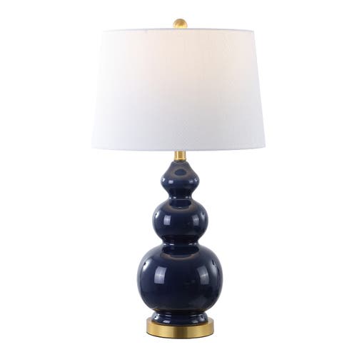 Jonathan Y Bowen Contemporary Transitional Ceramic Gourd Led Table Lamp In Navy