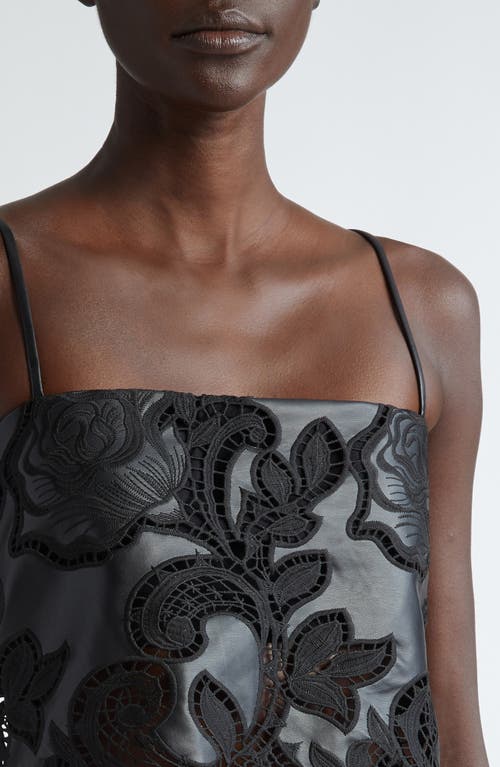 Johanna Ortiz Seduccion Lunar Embroidered Eyelet Faux Leather Crop Camisole In Black