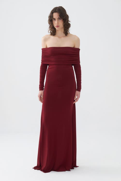 Shop Nocturne Off-the-shoulder Maxi Dress In Burgundy