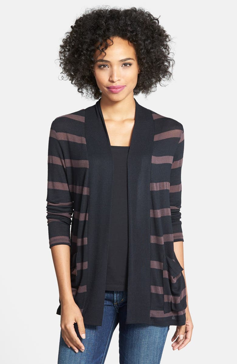MOD.LUSIVE BY BOBEAU Open Front Cardigan, Main, color, BLACK/ BROWN MOLE