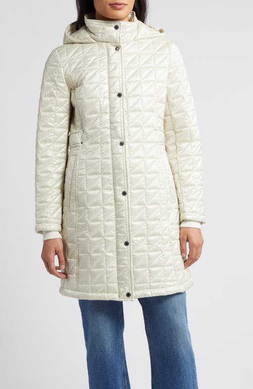 Box Quilt Hooded Coat in Champagne