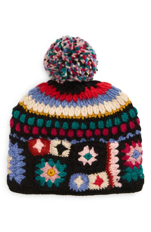 FRENCH KNOT Crochet Wool Hat in Black