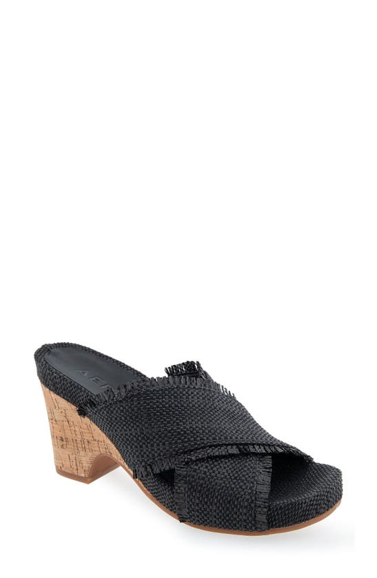 Shop Aerosoles Madina Woven Heel Sandal In Black Raffia