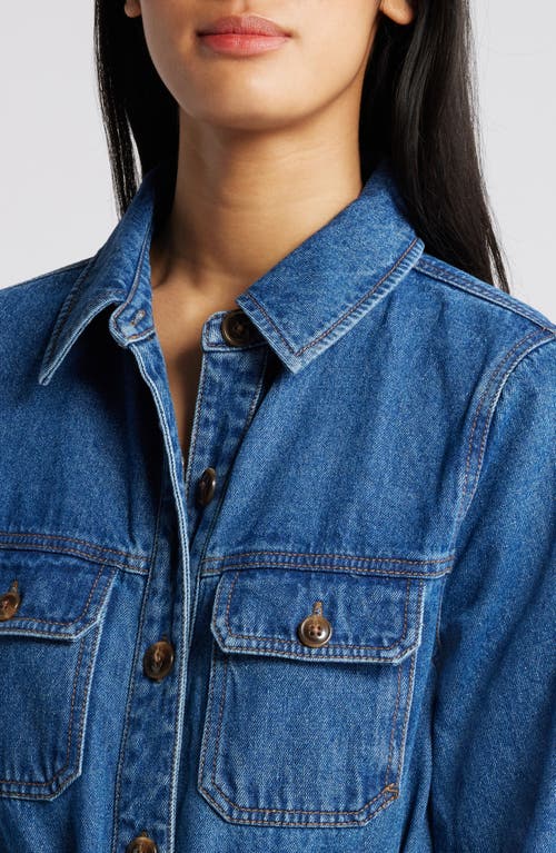 Wit & Wisdom Tie Waist Long Sleeve Denim Maxi Dress In Mid Blue