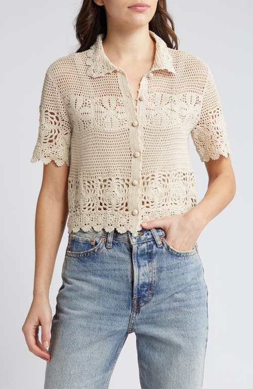 Shop The Great . The Crochet Cotton Button-up Shirt In Natural