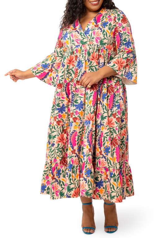 Leota Sariah Floral Print Ruffle Dress in Cutwork Floral Bleached