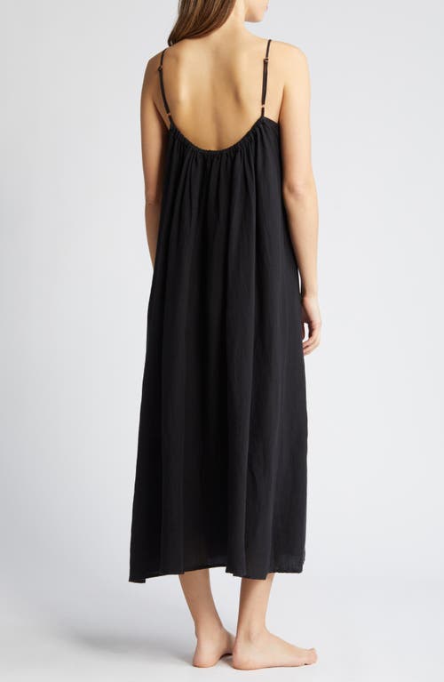 Shop Desmond & Dempsey Print Square Neck Nightgown In Plain Linen Black