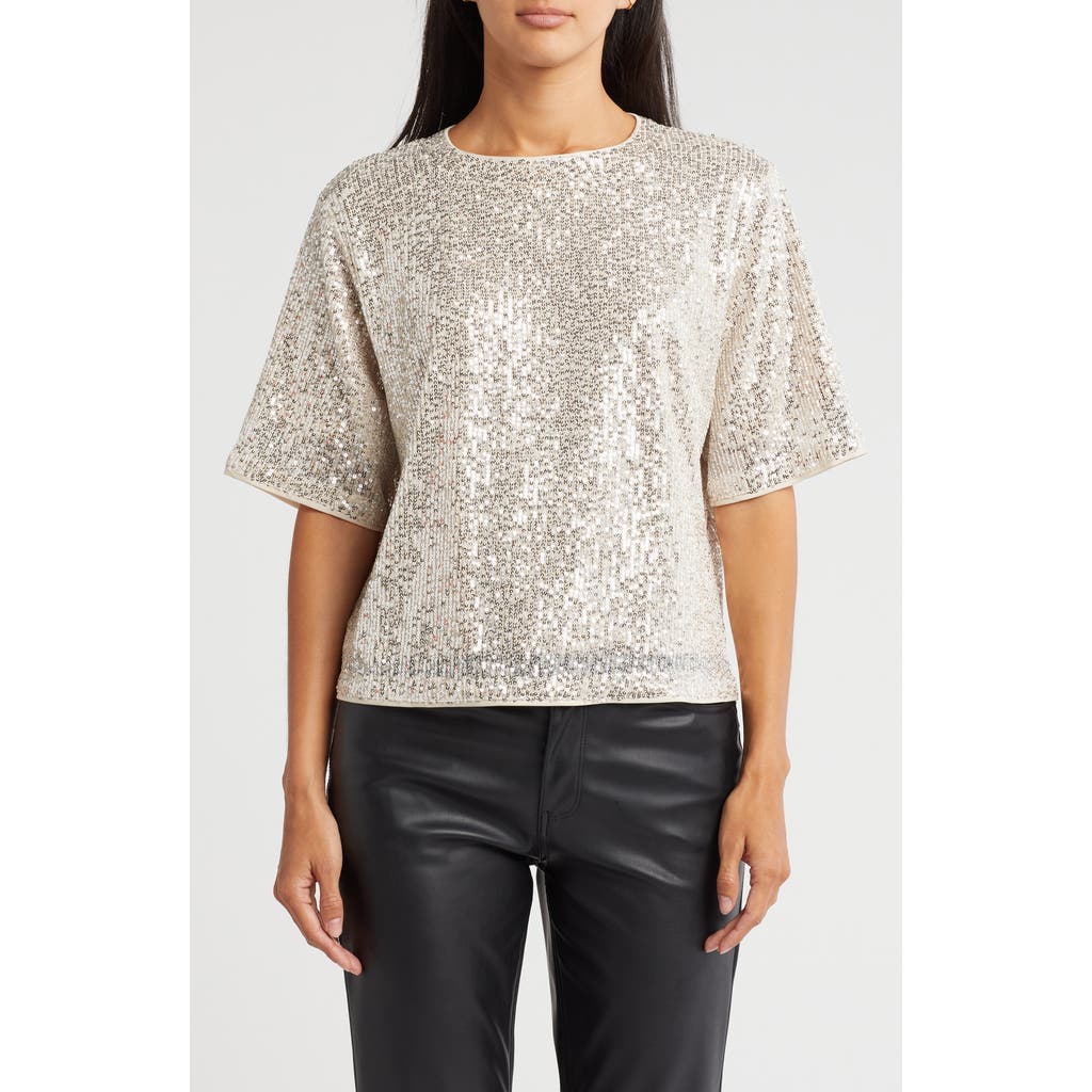 Wishlist Short Sleeve Sequin Top In Champagne