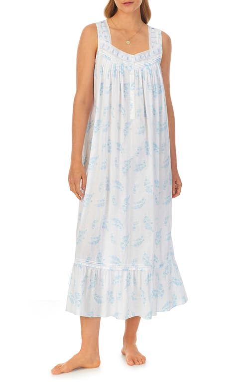 Eileen West Floral Lace Trim Sleeveless Cotton Ballet Nightgown White at Nordstrom,