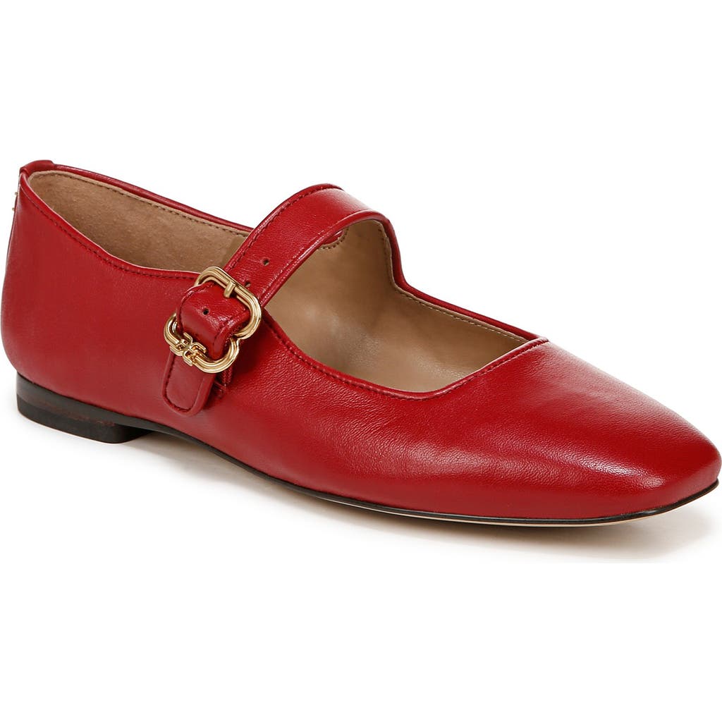 Sam Edelman Michaela Mary Jane Flat Scarlet Red Leather In Scarlet