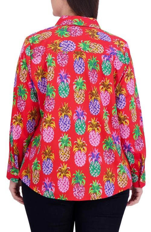 Shop Foxcroft Zoey Pineapple Button-up Shirt In Red/multi