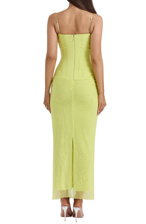 Shop House Of Cb Nalini Mesh & Lace Corset Gown In Limeade