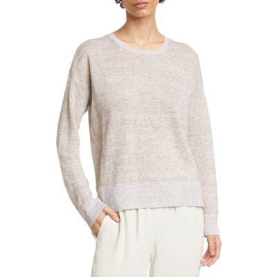 Eileen Fisher Crewneck Organic Linen Box Top Sweater, Beige