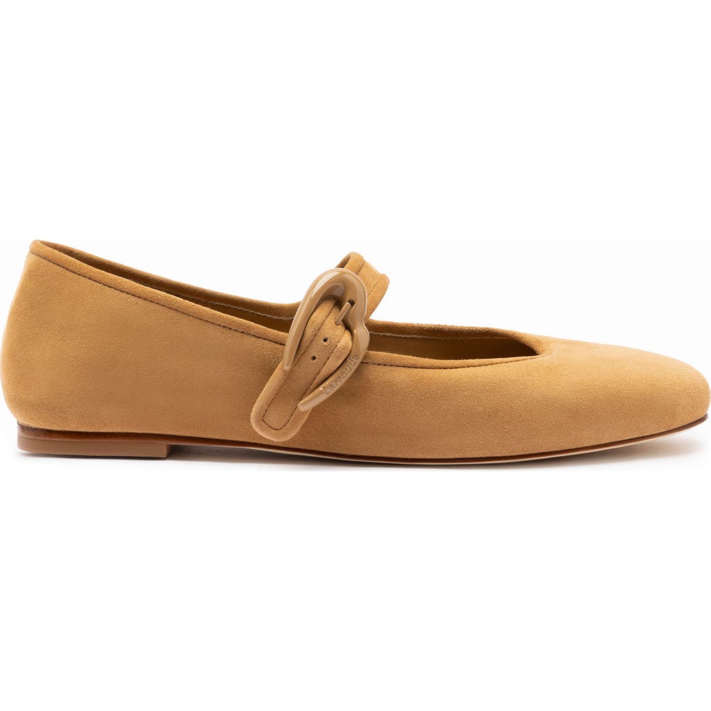 Larroude Verona Suede Mary Jane Ballerina Flats In Peanut