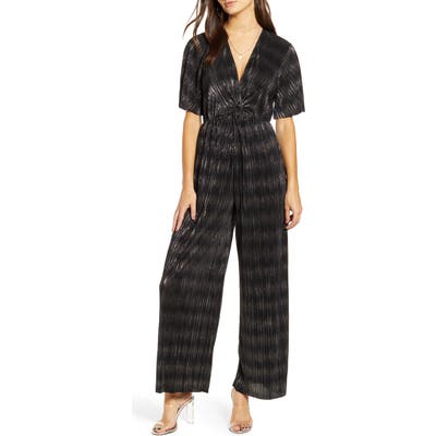 All In Favor Metallic Plisse Jumpsuit, Black