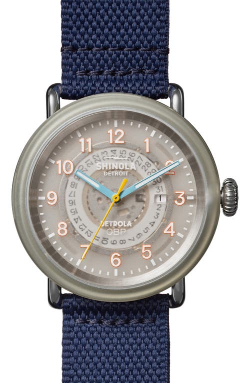 Shinola Obp Detrola Fabric Strap Watch, 43mm In Blue