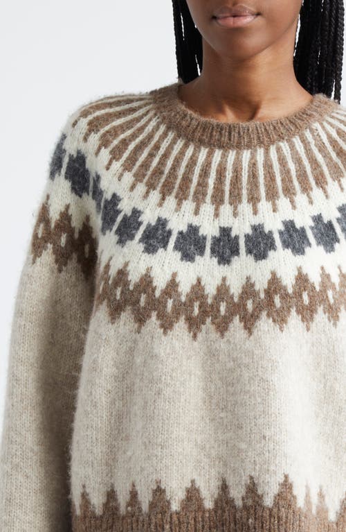 Shop Nili Lotan Alena Fair Isle Alpaca Blend Crewneck Sweater In Oatmeal Fairisle