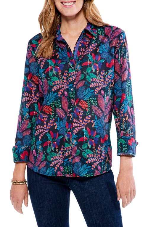 NIC+ZOE Vibrant Garden Crinkle Button-Up Shirt in Pink Multi