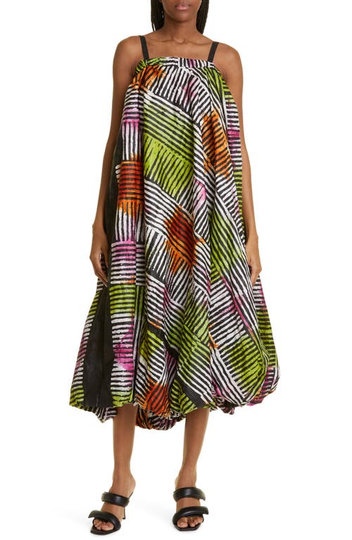 Shop Busayo Ayo Print Balloon Hem Dress In Orange/lime/pink