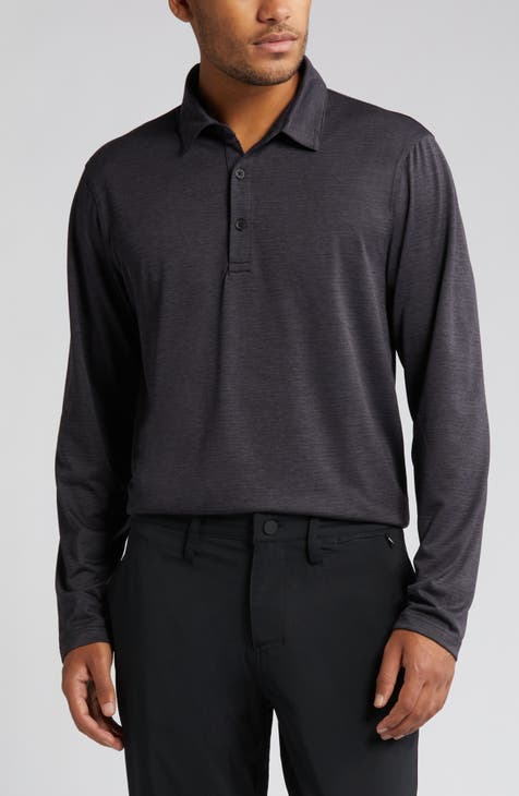 Black Ribbed Buttonless Polo Shirt in Californian Cotton