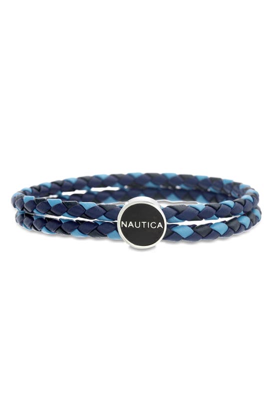 Nautica Stainless Steel Braided Leather Bracelet In Blue