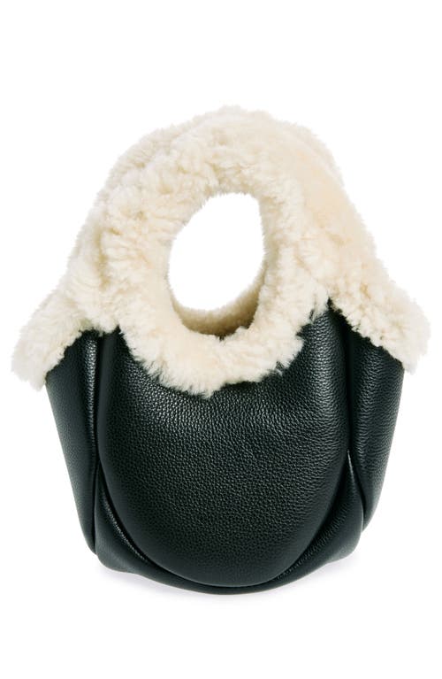 Shop Coperni Mini Swipe Leather & Genuine Shearling Top Handle Bucket Bag In Black/white Blkwht