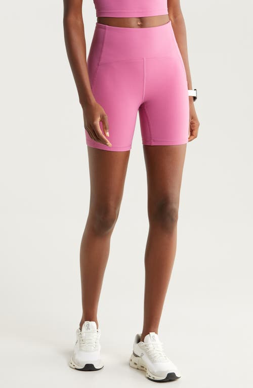 Shop Zella Studio Luxe Pocket Bike Shorts In Pink Violet