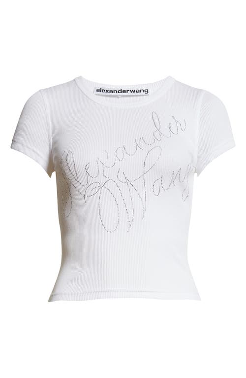 Shop Alexander Wang Ombré Hotfix Cursive Logo Rib T-shirt In White