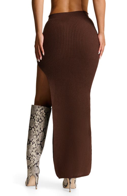 Shop Naked Wardrobe Rib Sweater Knit Skirt In Dark Chocolate