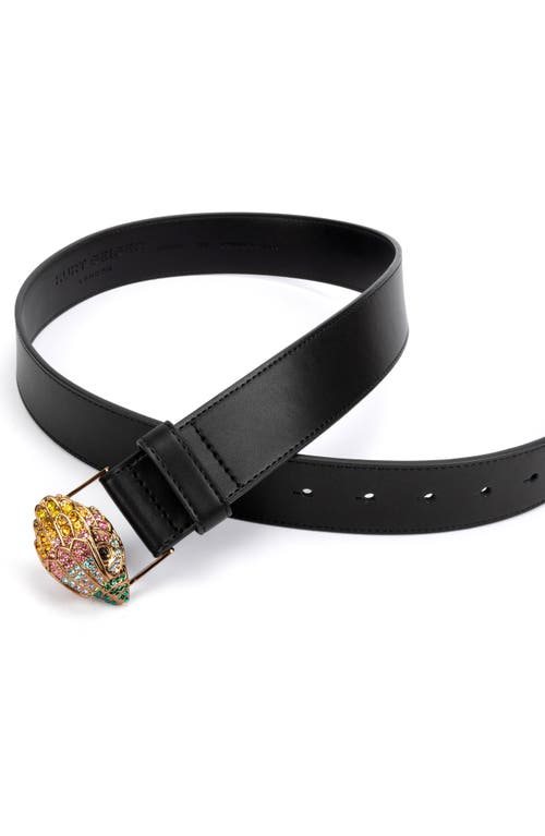 Shop Kurt Geiger London Crystal Eagle Buckle Belt In Black/antique Brass