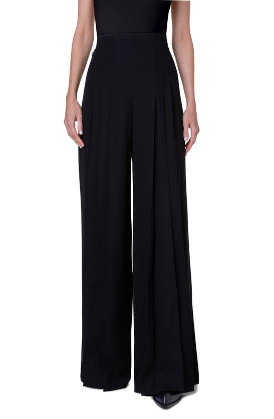 Shop Akris Miyuki Wide Leg Pleated Techno Twill Pants In Black