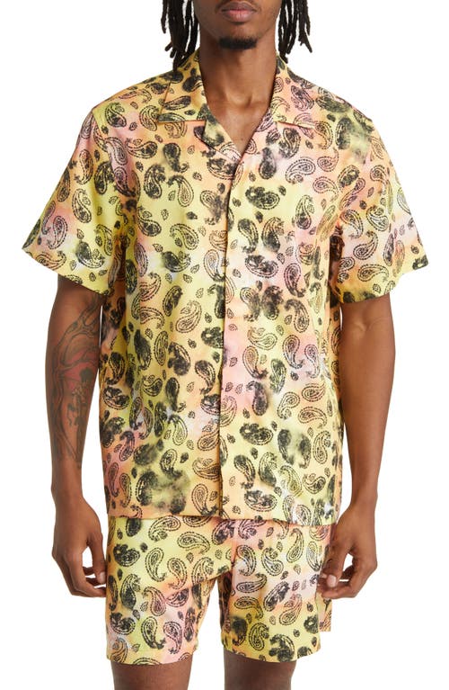 Saturdays NYC York Paisley Short Sleeve Lyocell Blend Camp Shirt in Ochre at Nordstrom, Size Small