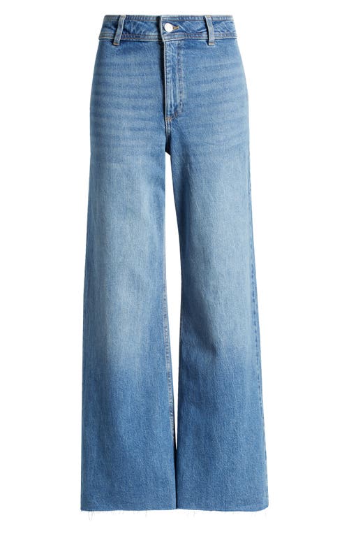 Mango Catherin Frayed High Waist Wide Leg Culotte Jeans In Medium Blue