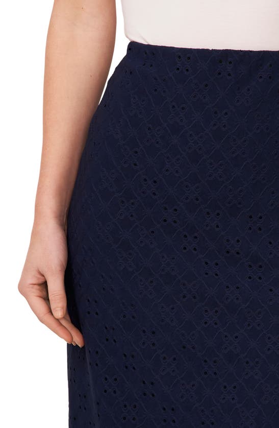 Shop Cece Eyelet Midi Skirt In Classic Navy