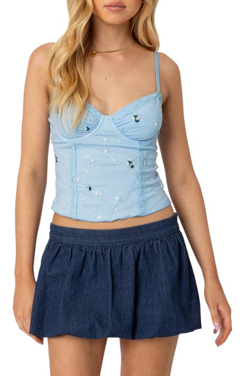 Shop Edikted Victoria Embroidered Underwire Mesh Camisole In Light-blue