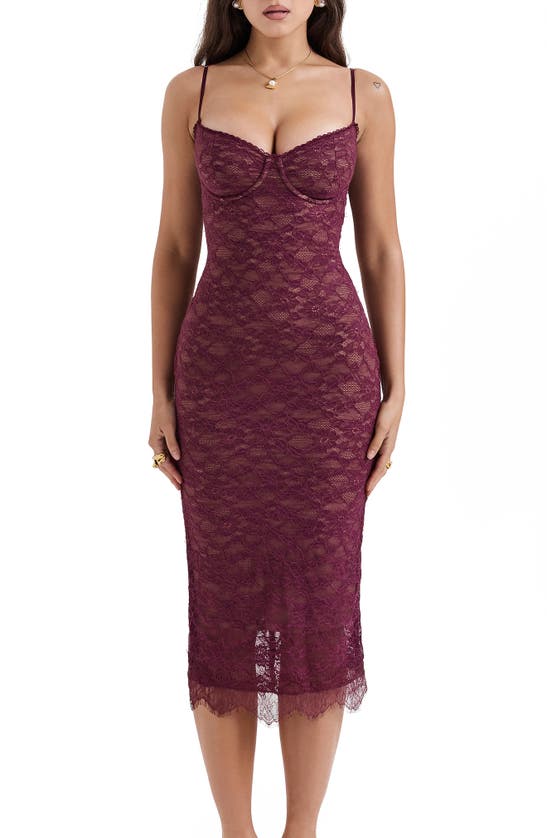 House Of Cb Melina Underwire Lace Midi Cocktail Dress In Mulberry