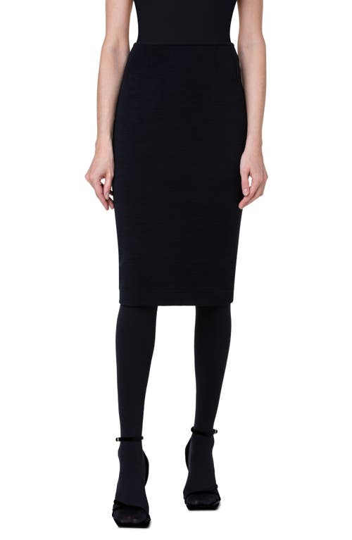 Stretch Wool & Cotton Blend Pencil Skirt in 009 Black
