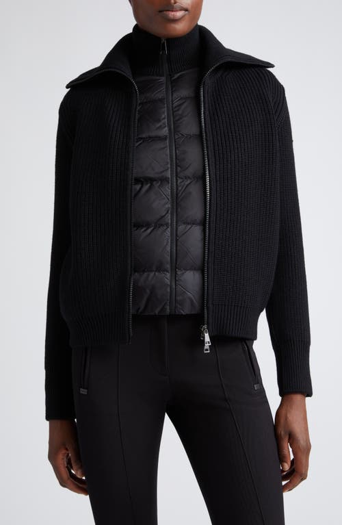 Moncler Rib Wool Cardigan with Removable Down Bib Black at Nordstrom,