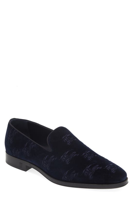 Burberry Wayne Equestrian Knight Design Velvet Loafer In Twilight Navy