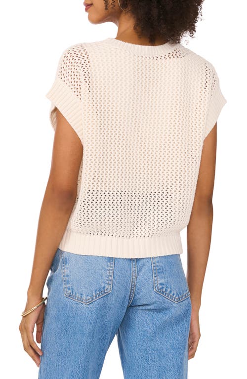 Vince Camuto Open Stitch Short Sleeve Cotton Sweater In Milk