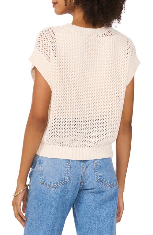 Shop Vince Camuto Open Stitch Short Sleeve Cotton Sweater In Milk