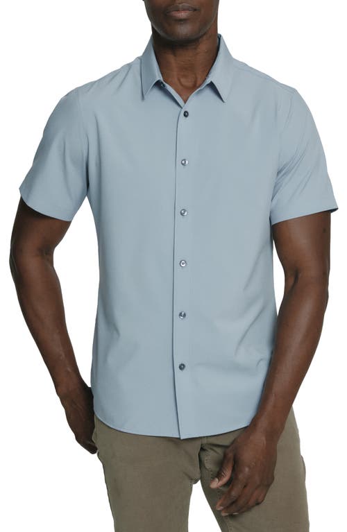 Siena Solid Short Sleeve Performance Button-Up Shirt in Dusty Blue