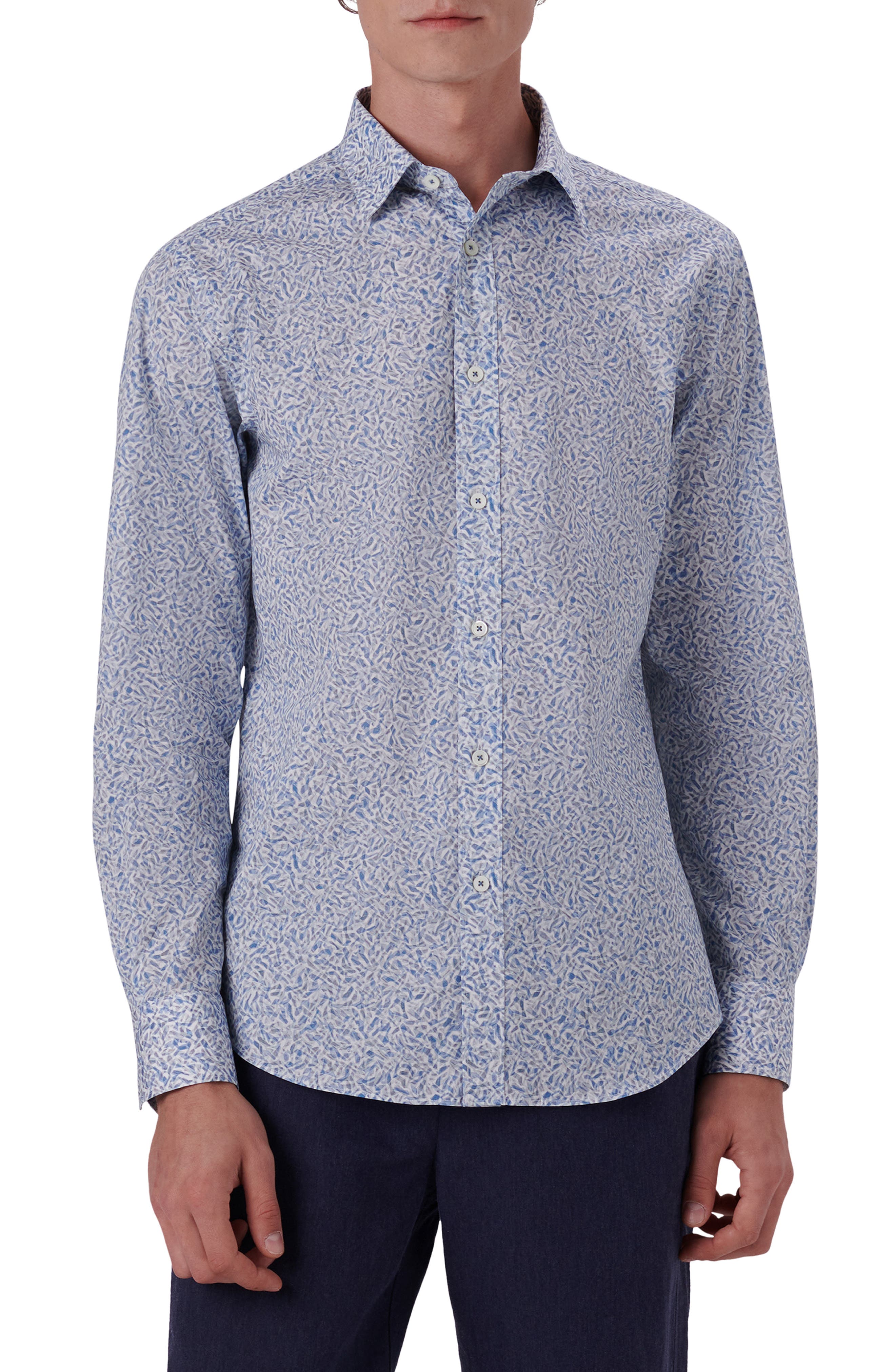 Shaped Fit Print Stretch Cotton Button-Up Shirt