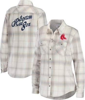 WEAR by Erin Andrews Women's WEAR by Erin Andrews Gray/Cream Boston Red Sox  Flannel Button-Up Shirt