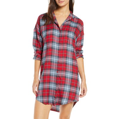 Pj Salvage Snowed In Tartan Plaid Nightshirt, Red