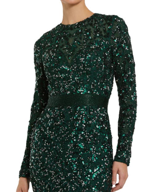 Mac Duggal Long Sleeve Gown In Forest Green