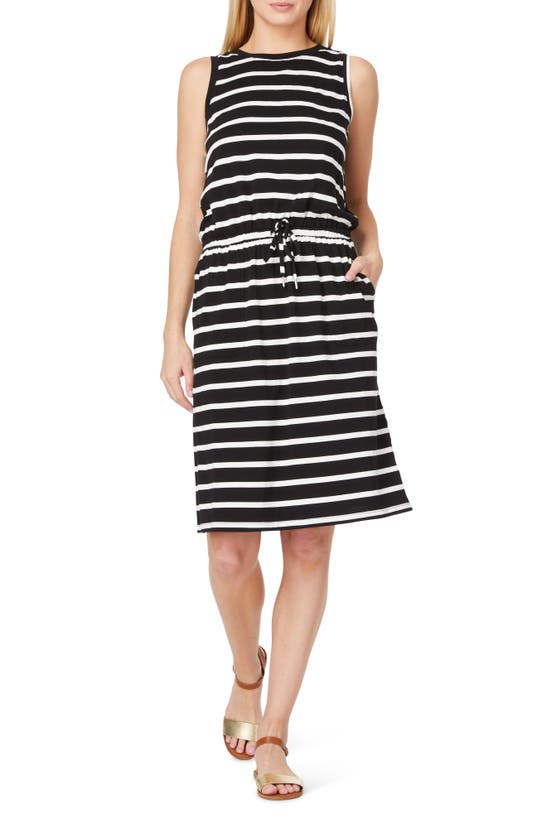 Shop C&c California C & C California Ira Sleeveless Cotton Blend Drawstring Belt Dress In Black/white