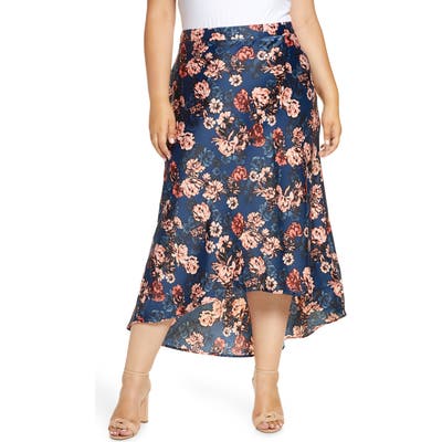 Plus Size Gibson X Fall Refresh Bias Cut Pull-On Skirt, Blue
