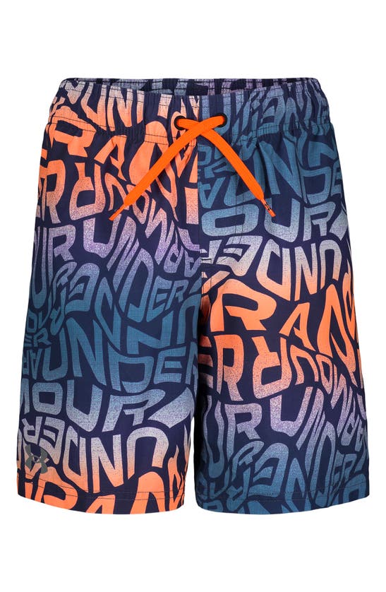 Under Armour Kids' Warp Logo Water Repellent Swim Trunks In Midnight ...