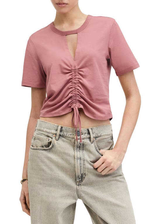 AllSaints Gigi Cutout Ruched Front Cotton T-Shirt at Nordstrom,